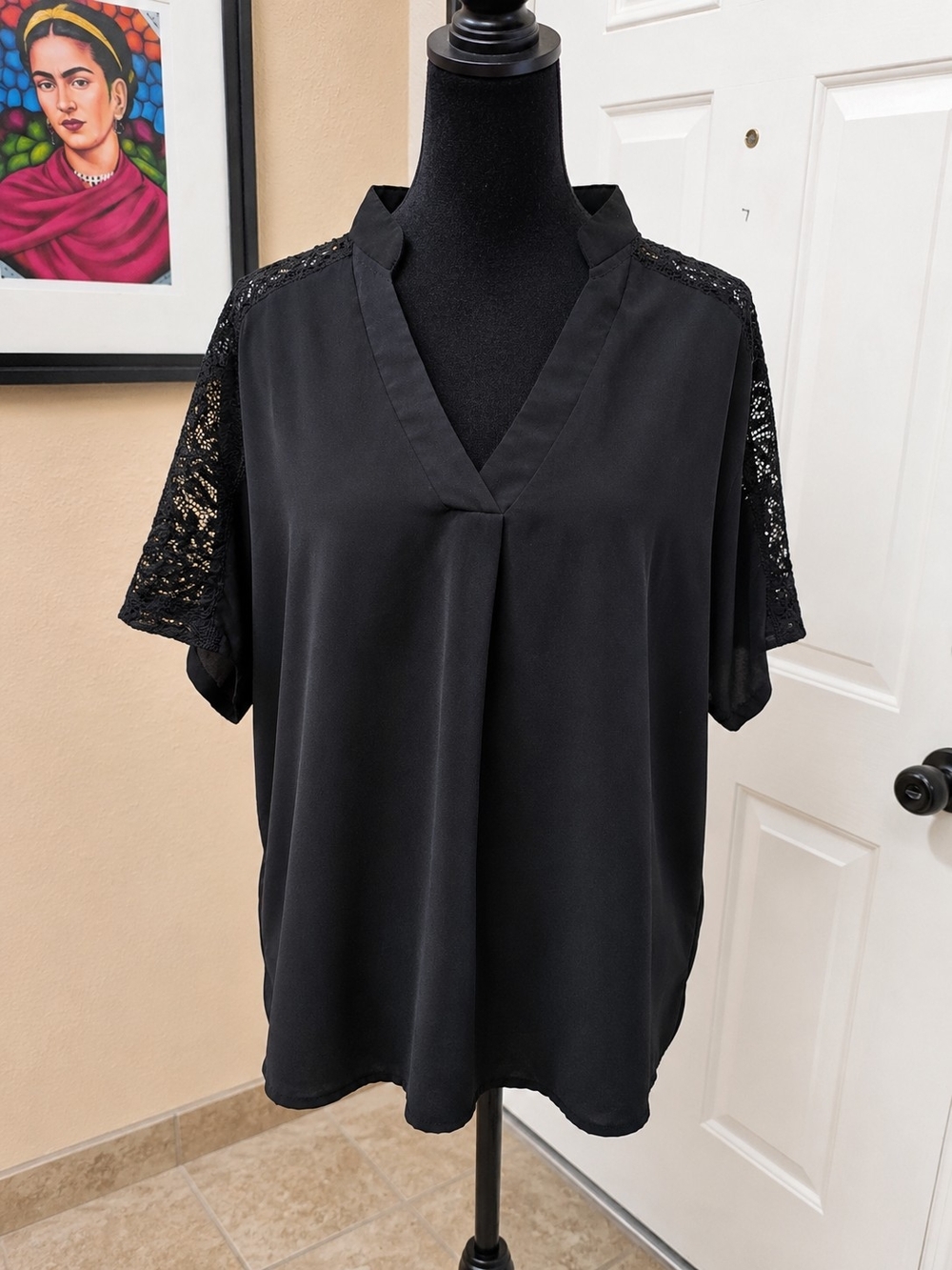 SHEIN Curve Black Lace Sleeve V-Neck Blouse Size 2XL